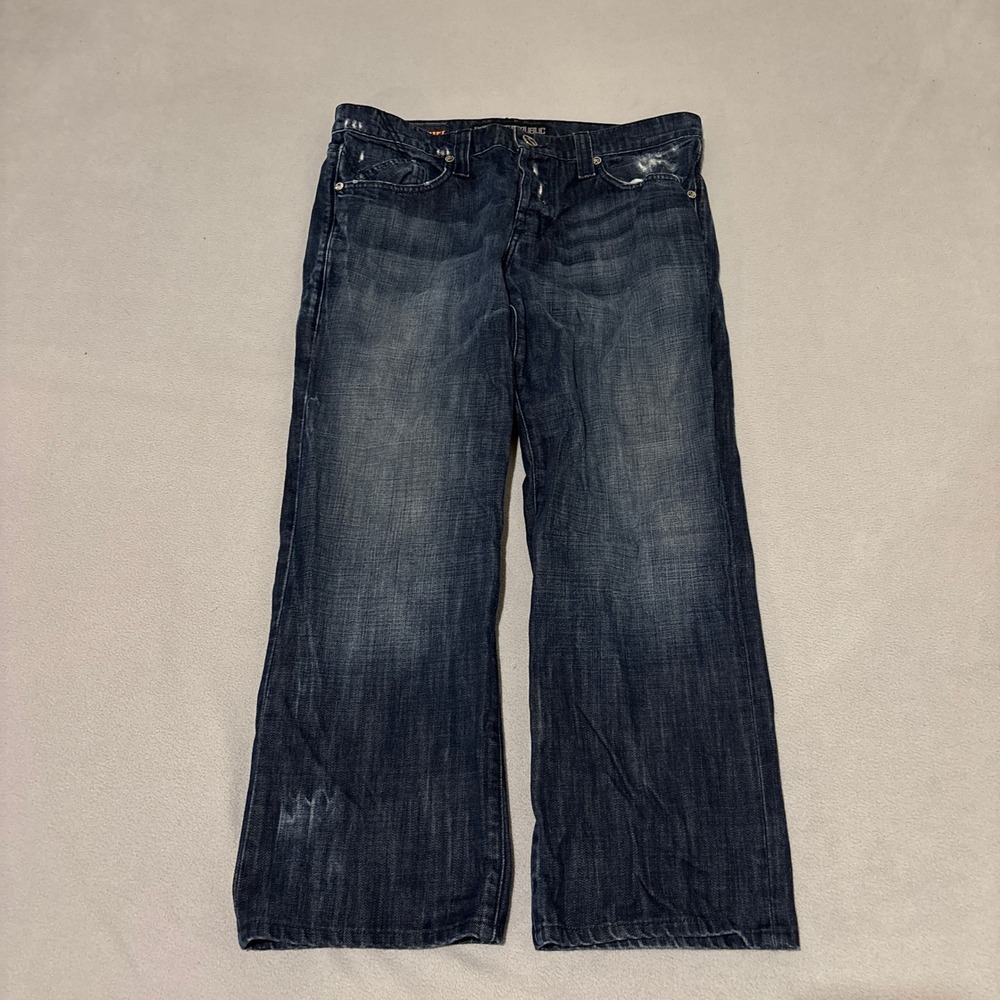 Rock & Republic Neil Mens Dark Wash Distressed Straight Leg Jeans Size 36 Grunge